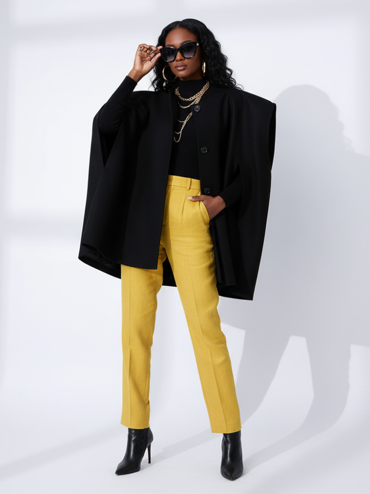 Irregular Woolen Hooded Cape, The Library