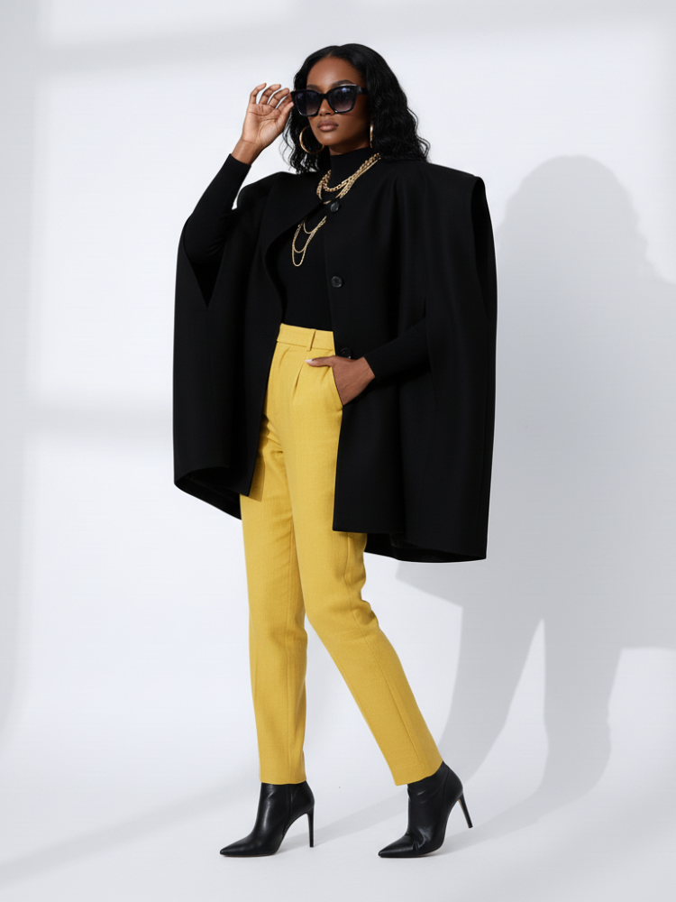 Irregular Woolen Hooded Cape, The Library