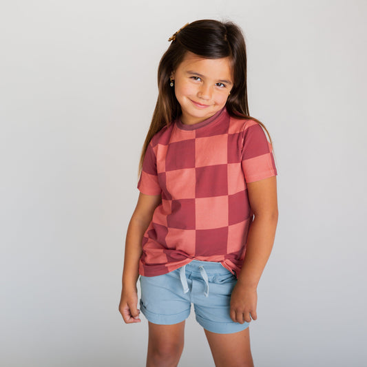 Essentials Short Sleeve Tee - 'Pink Check'