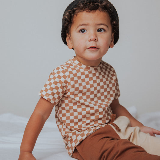 Essentials Short Sleeve Tee - 'Camel Check'