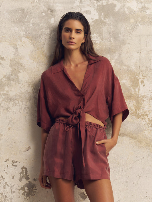 Lucid Flow Tie Shorts - Burgundy