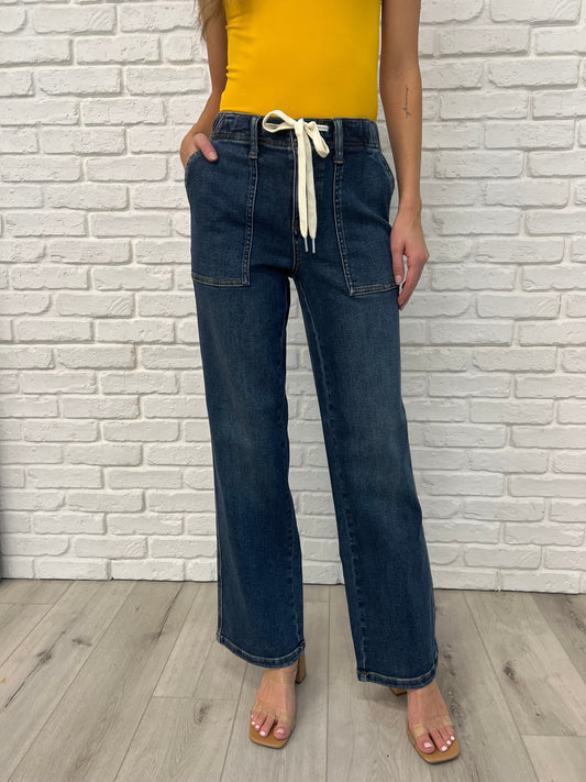 Melanie High Rise Drawstring Wide Leg Jeans (Online Exclusive)