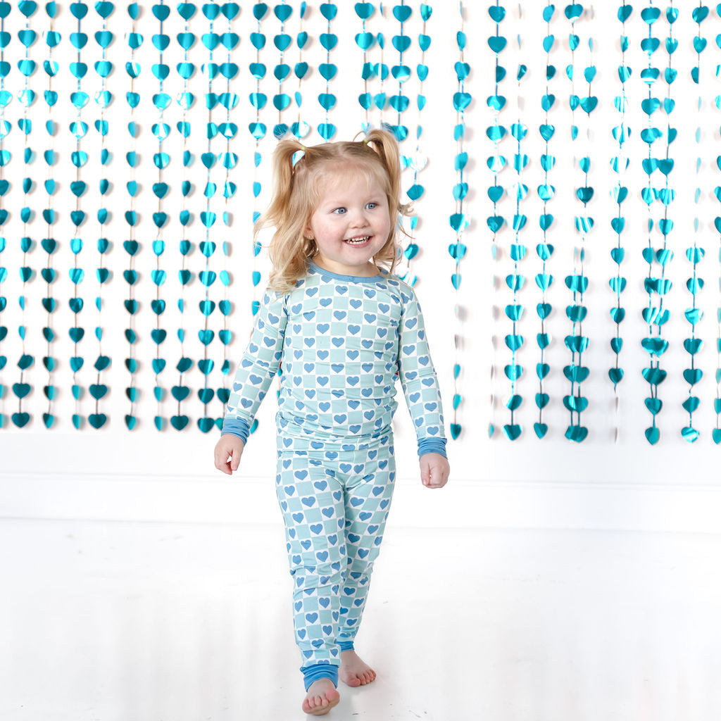 LONG SLEEVE TWO PIECE SETS- Blue Hearts