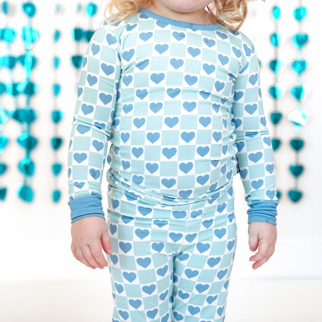 LONG SLEEVE TWO PIECE SETS- Blue Hearts