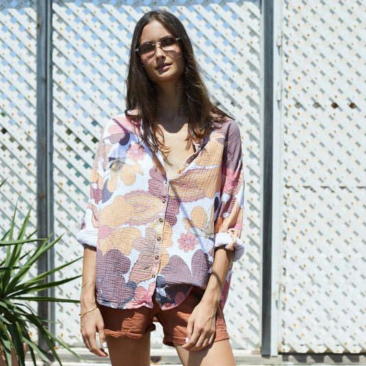 Rganic Cotton 70's Retro Print Summer Boho Blouse