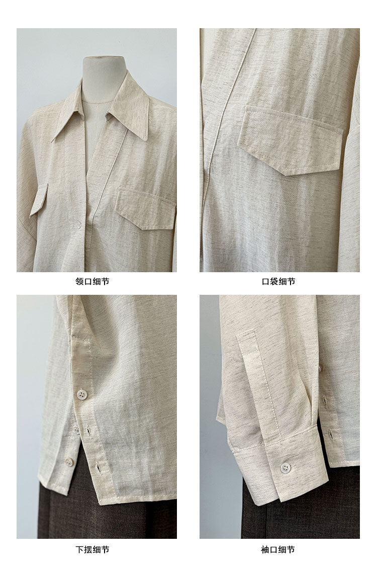 Loose V-neck Linen Shirt