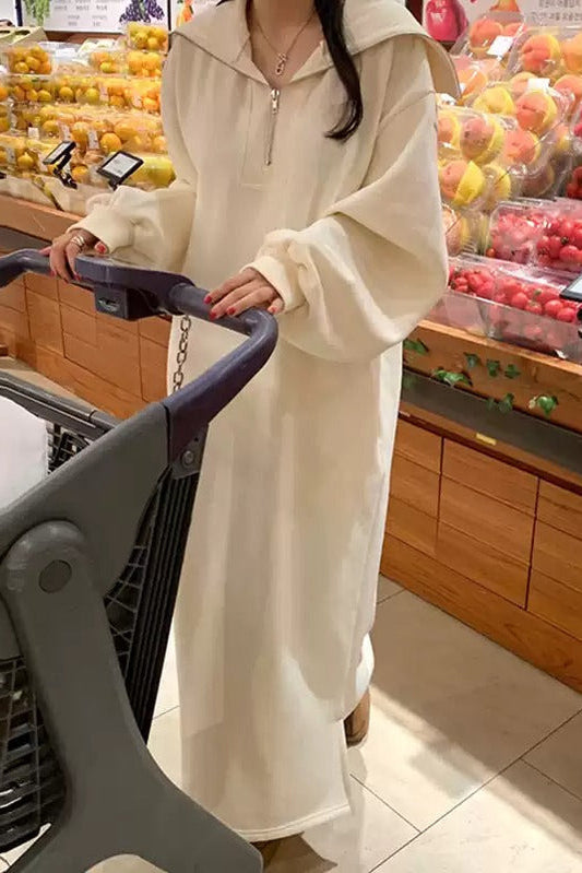 Lazy style navy collar loose sweatshirt dress