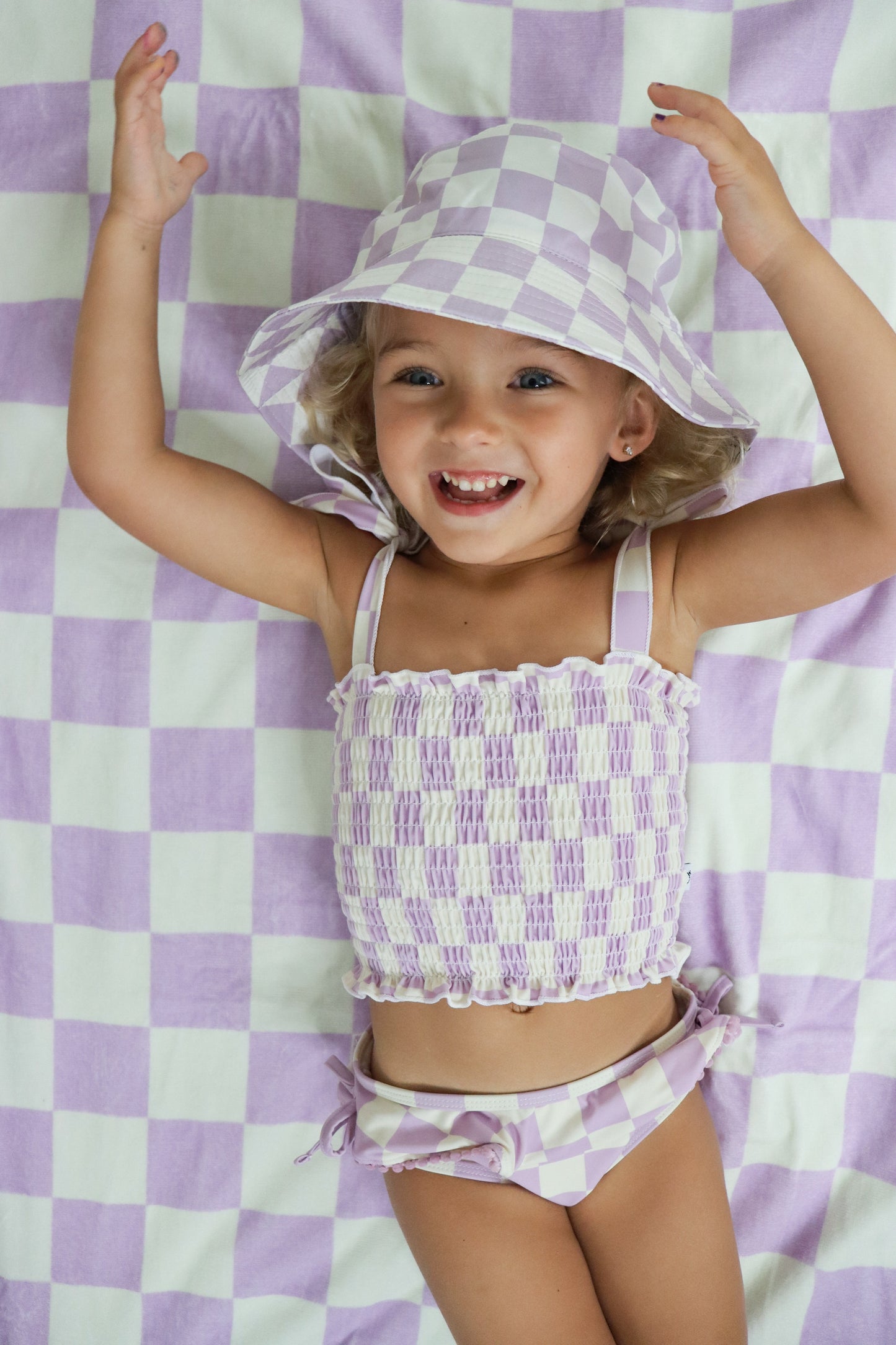 PERIWINKLE CHECKERS DREAM SMOCKED TANKINI TWO PIECE SWIM SUIT