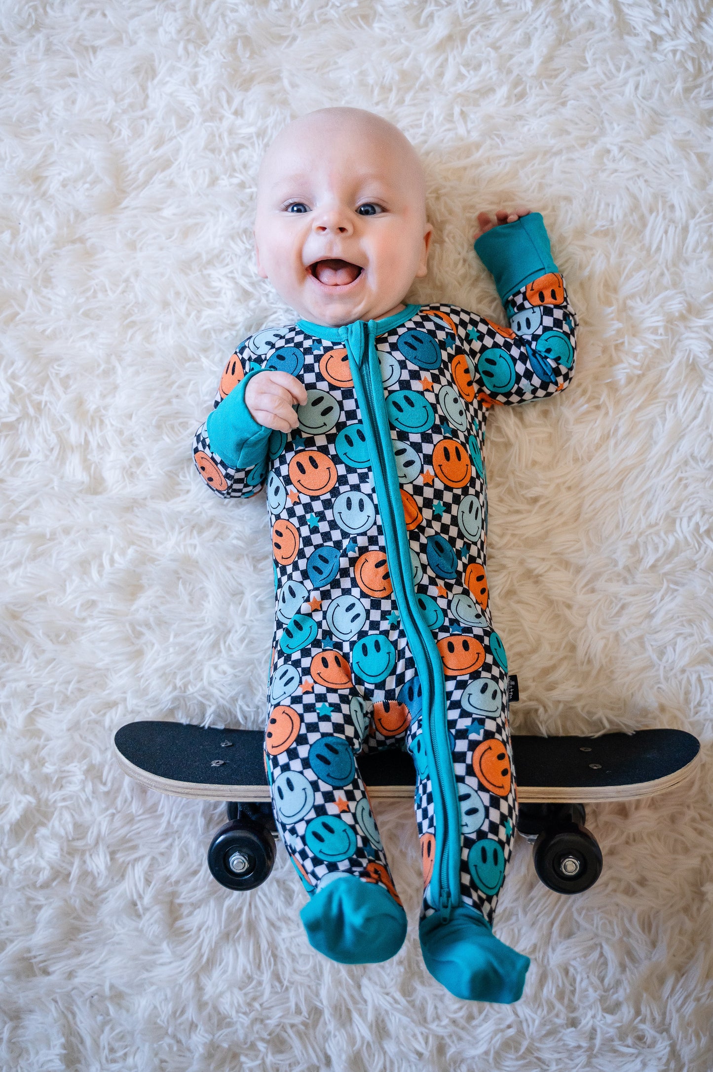 ZIP ROMPER - Blue Check Smile