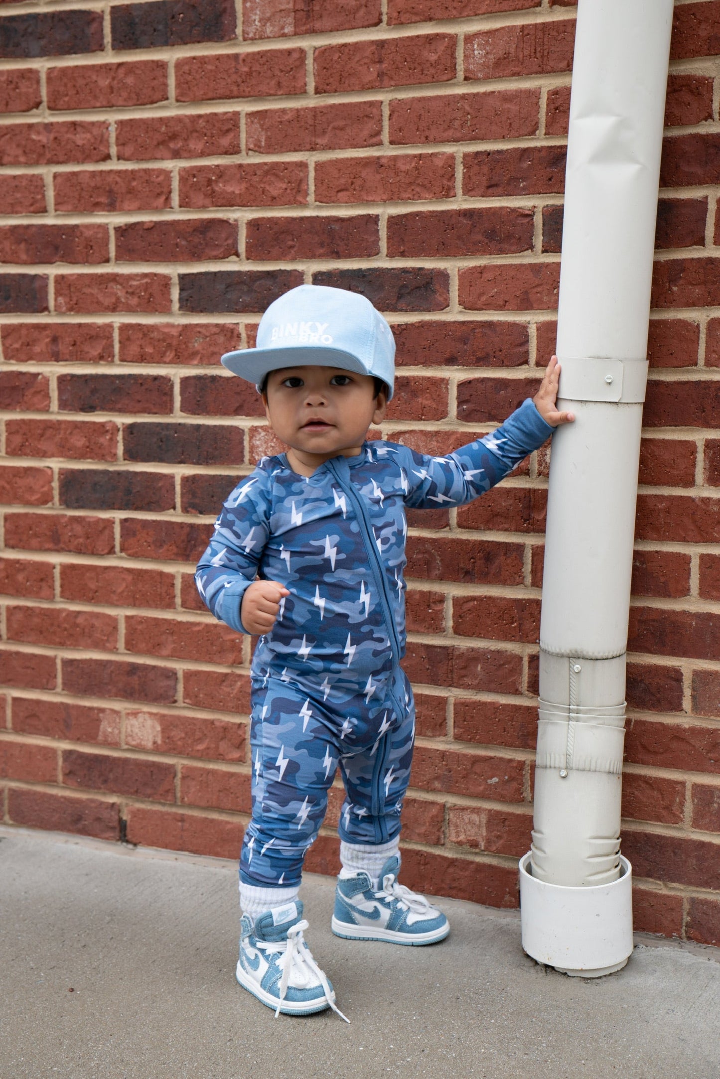 Bamboo Zip Romper | Blue Camo Bolts