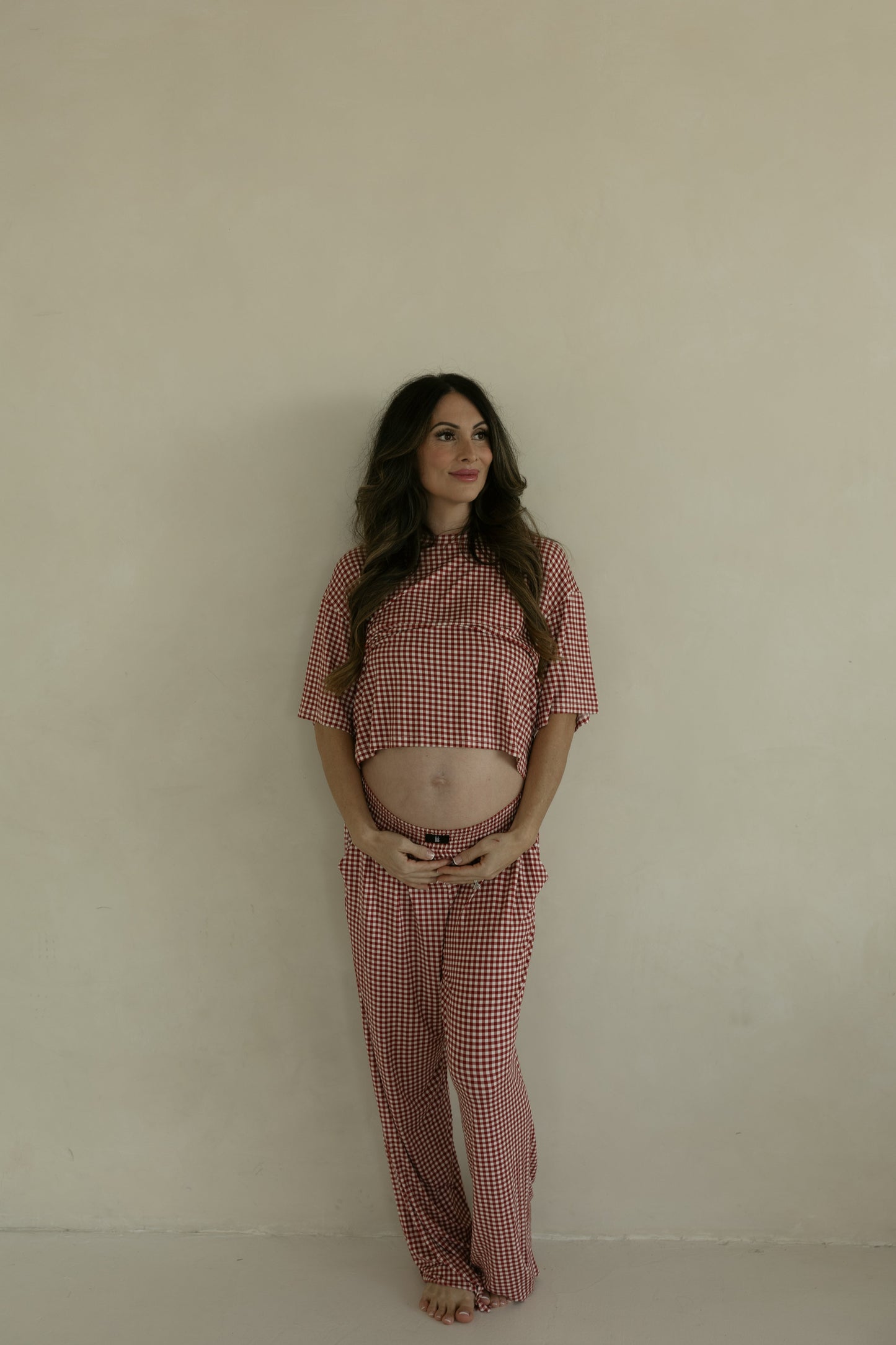 Women's Boxy Tee Lounge Set | Red Gingham