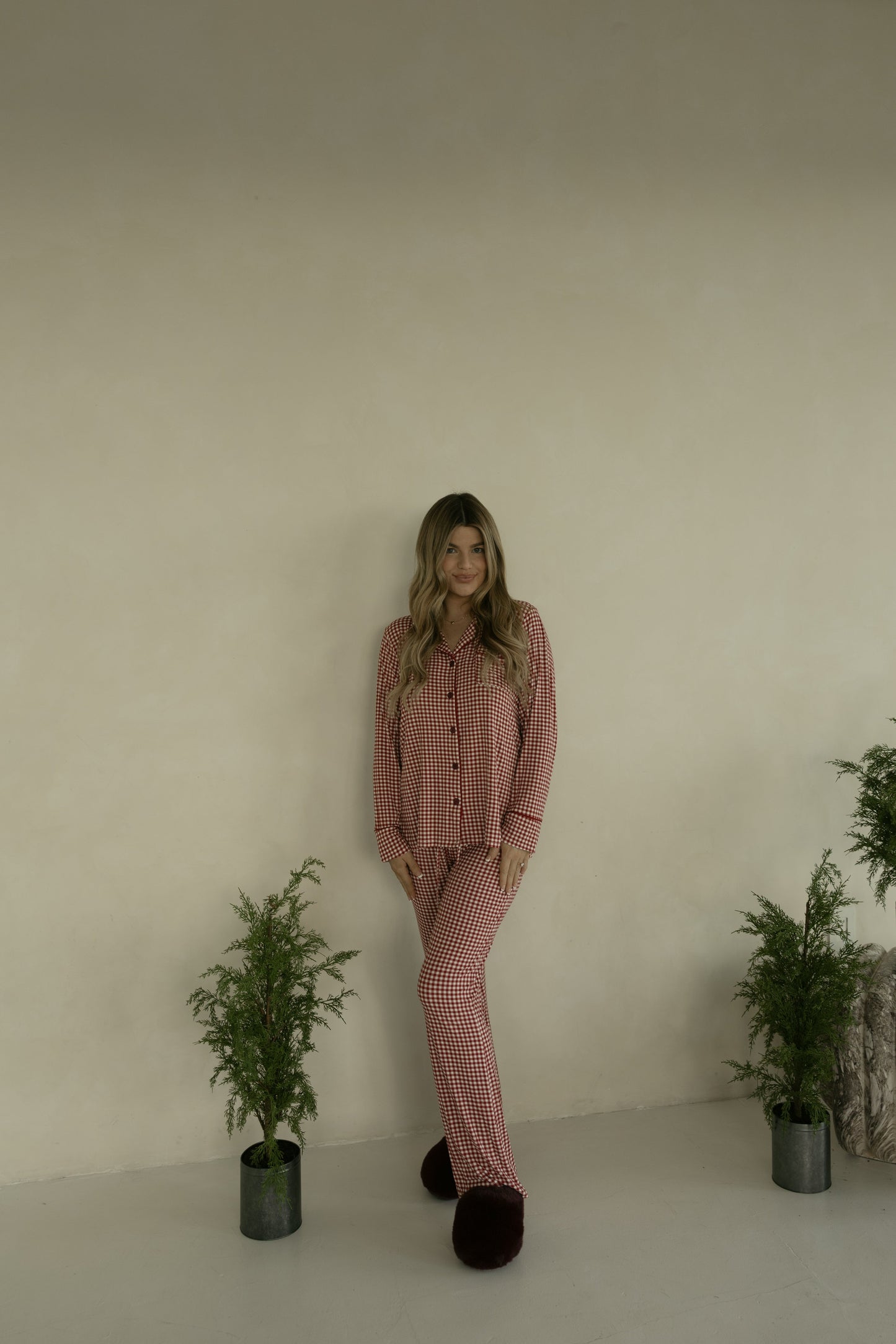 Long Sleeve Women's Bamboo Pajamas | Red Gingham