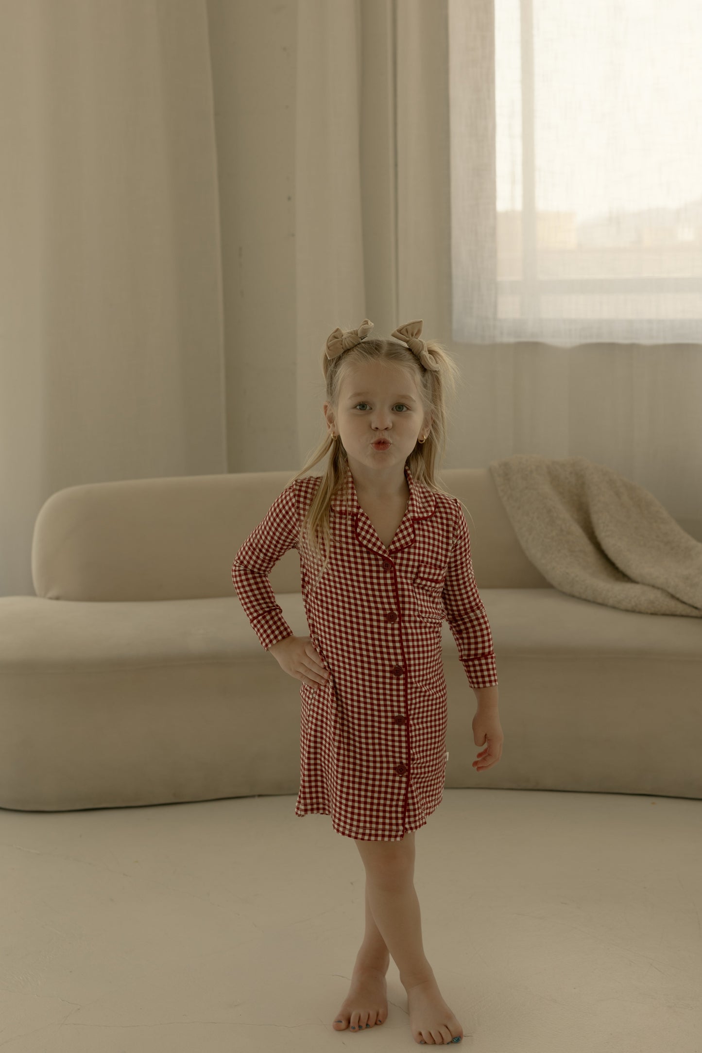 Toddler Bamboo Sleeping Dress | Red Gingham