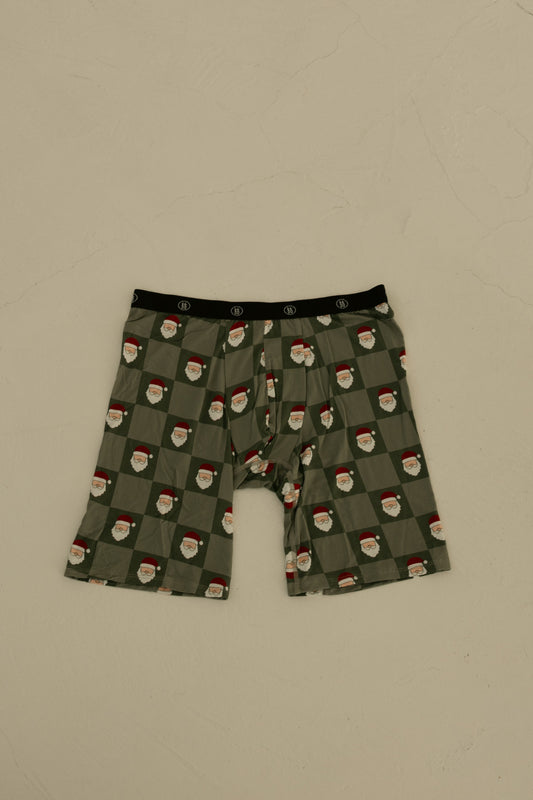 Men's Bamboo Boxers (3 Pack) Red Gingham, Candy Cane & Santa Checkerboard