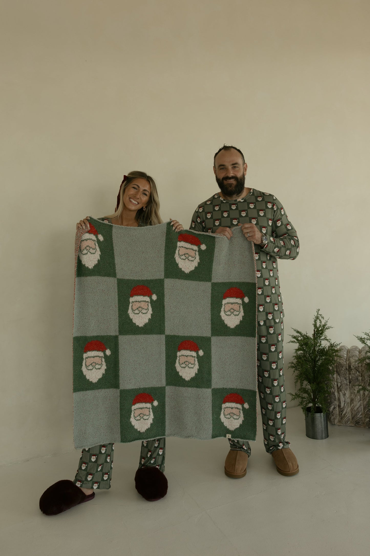 Men's Bamboo Pajamas | Santa Checkerboard