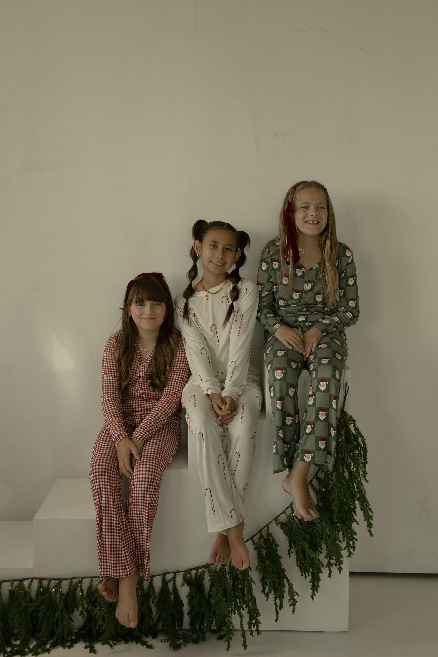 Pre-Teen Flare Bamboo Pajamas | Santa Checkerboard