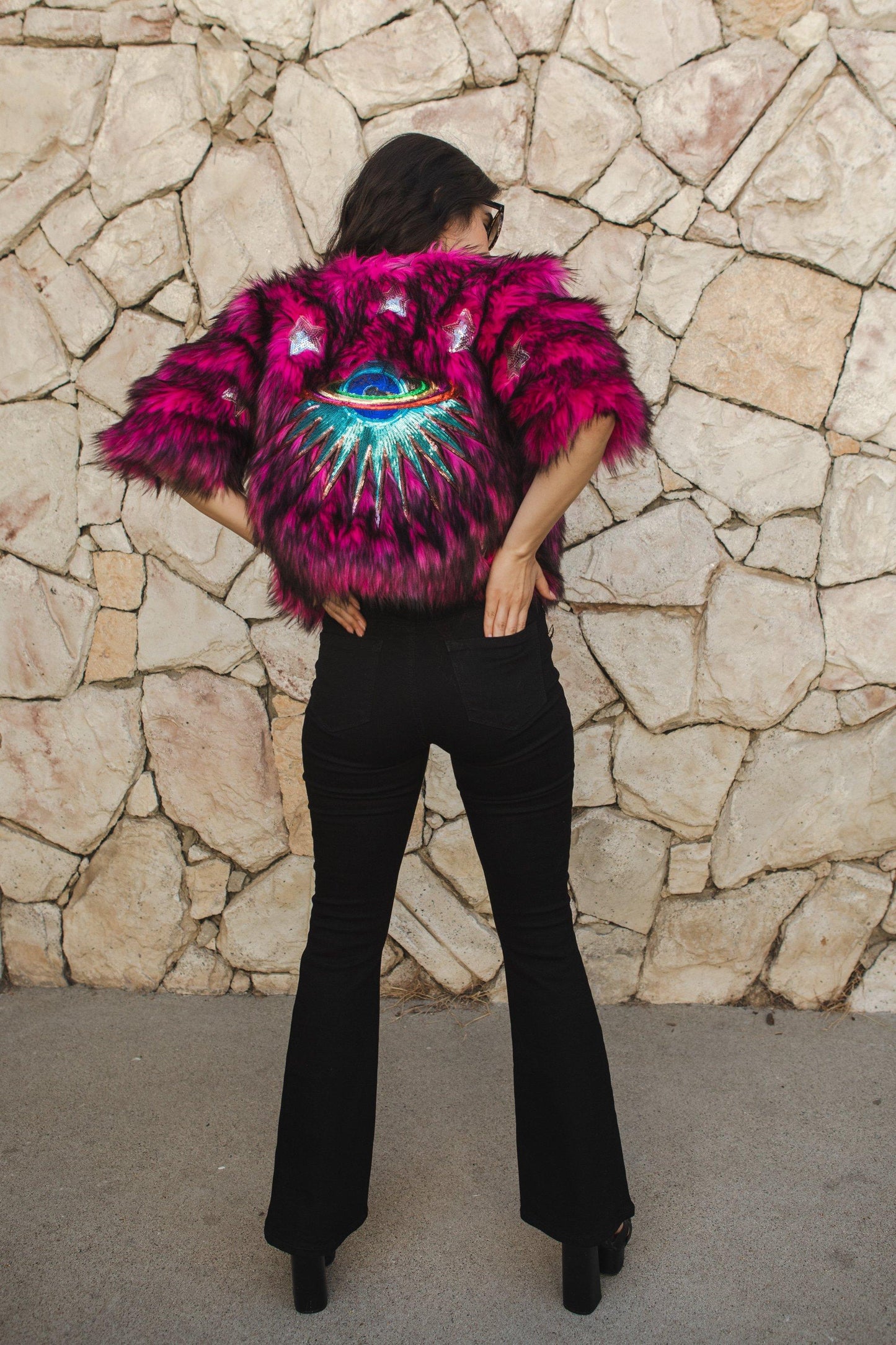 Planet Queen Faux Fur Jacket in Monster Pink