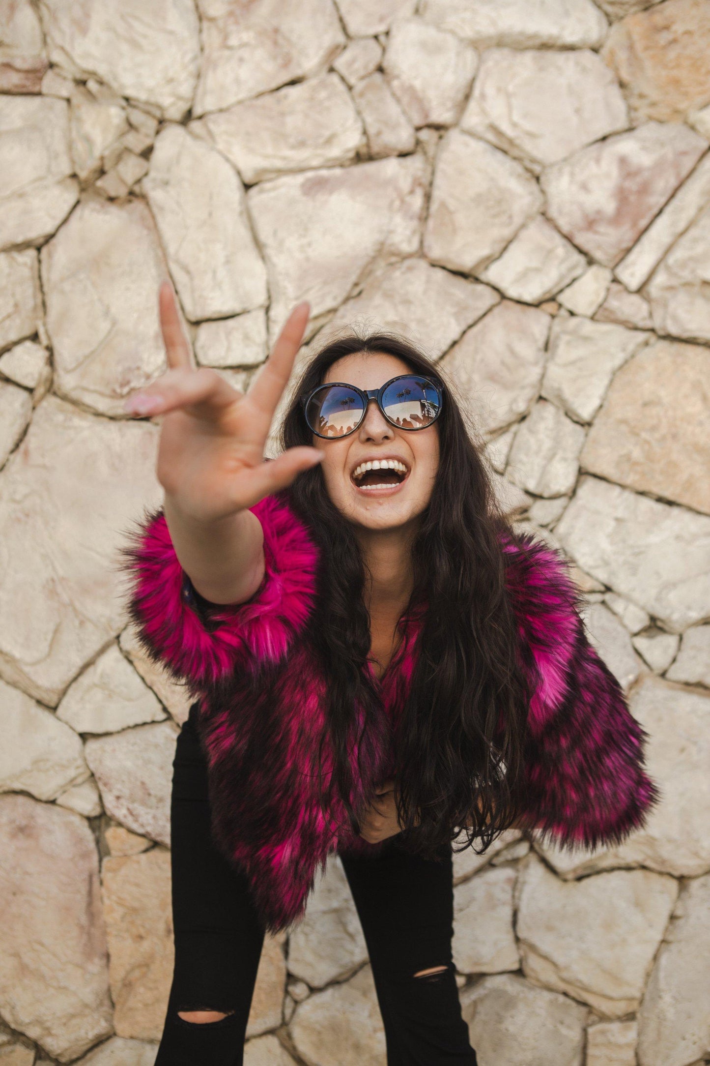 Planet Queen Faux Fur Jacket in Monster Pink