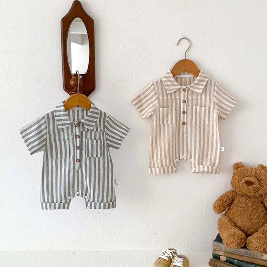 Boys Striped Linen Jumpsuit