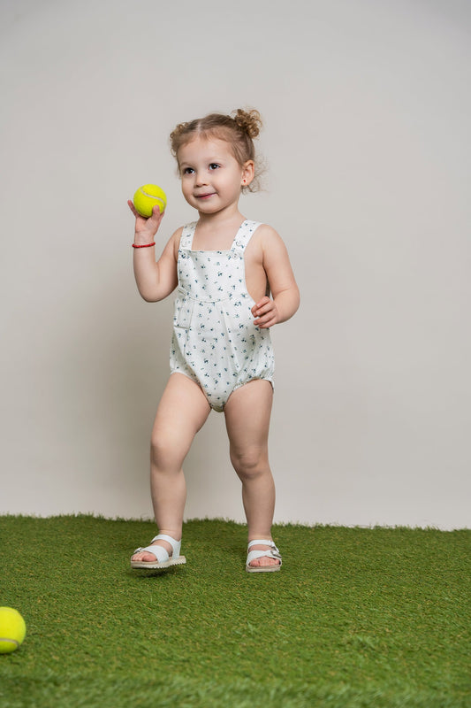 Floral Printed Denim Romper