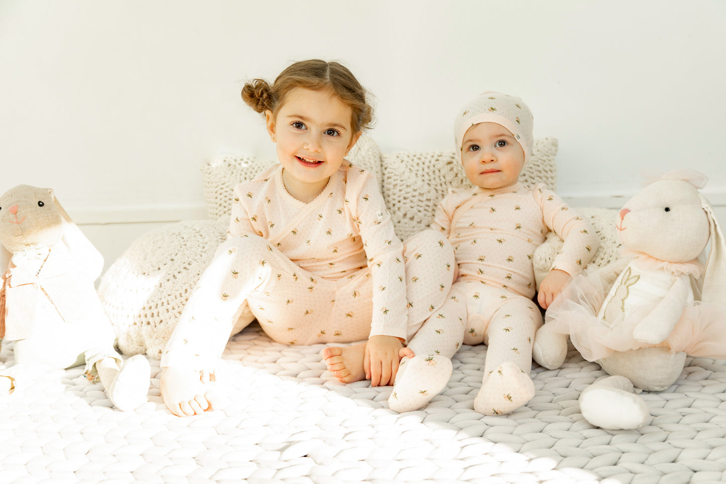 Floral Print Pointelle Onesie and Hat