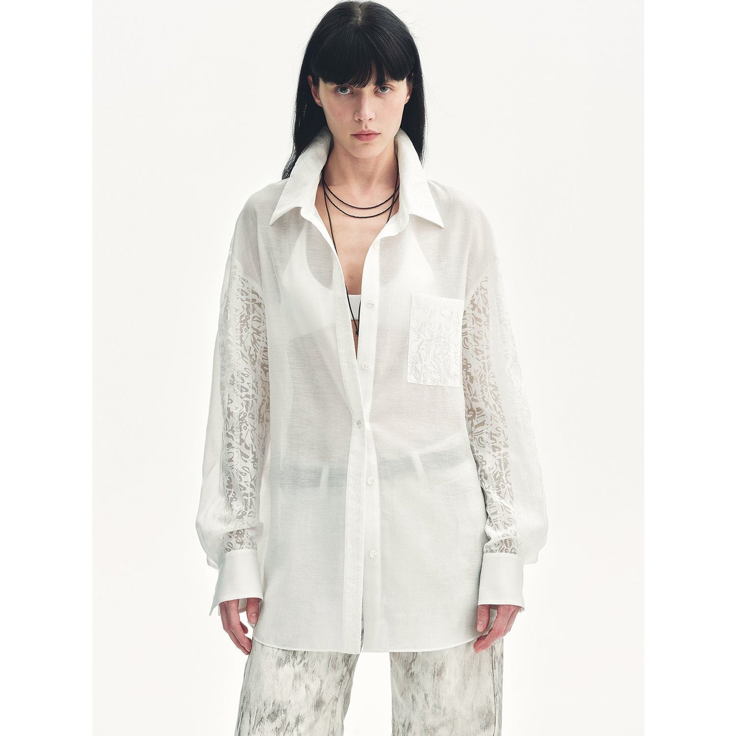"Ideal Spring Day" Jacquard Hollow Drop Shoulder Shirt Summer