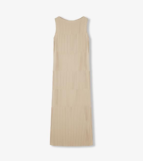 Handmade Pleated Straight Sleeveless Boat Neck Dress