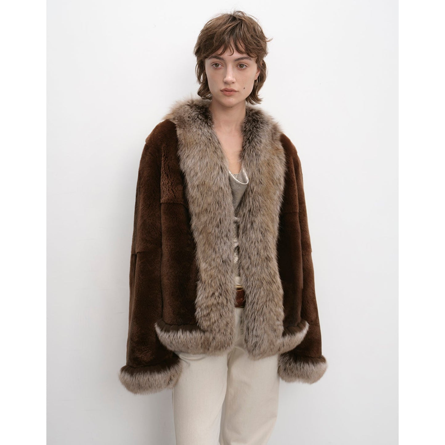 Paris Pictorial Vintage Two-Tone Fox Fur Collar Jacket