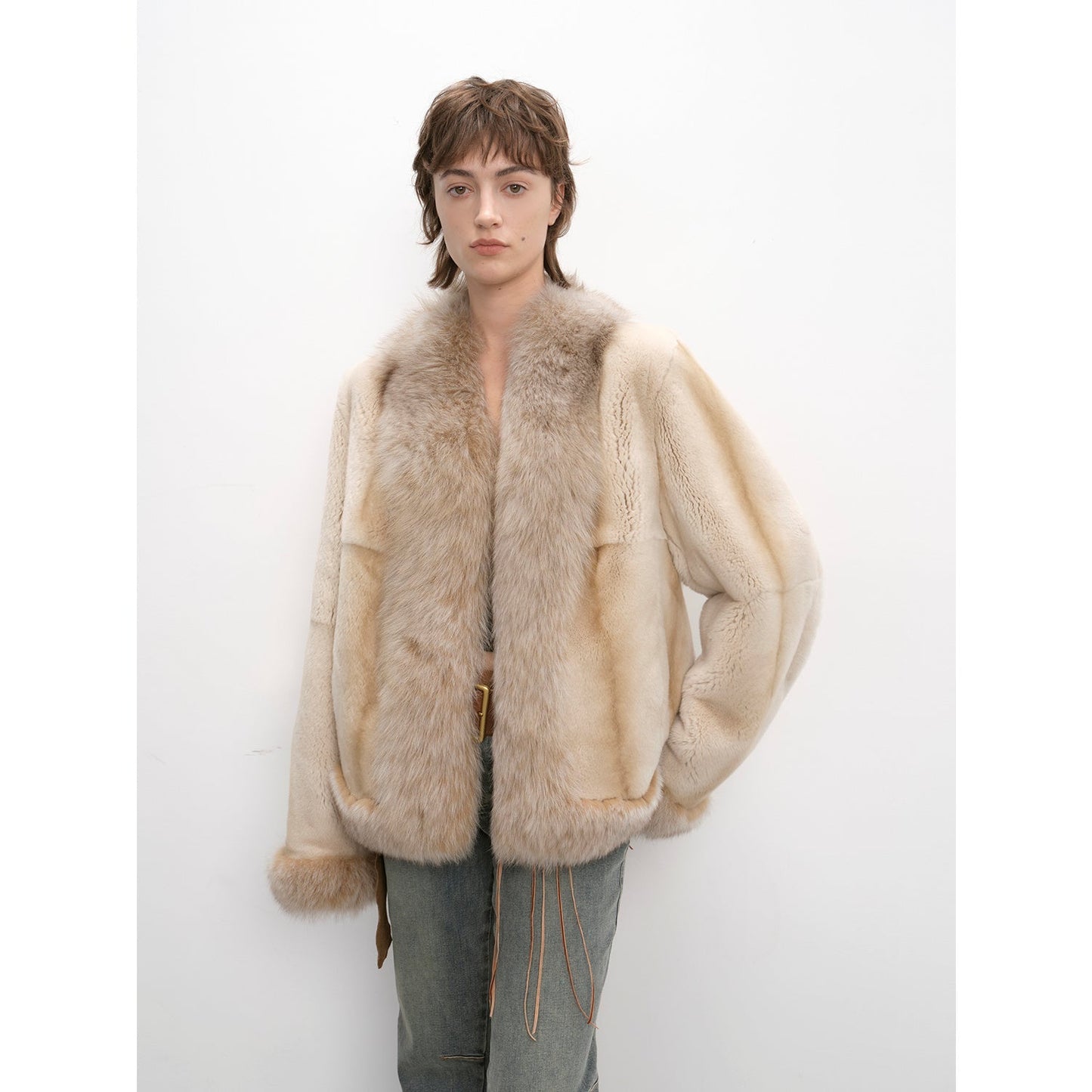 Paris Pictorial Vintage Two-Tone Fox Fur Collar Jacket