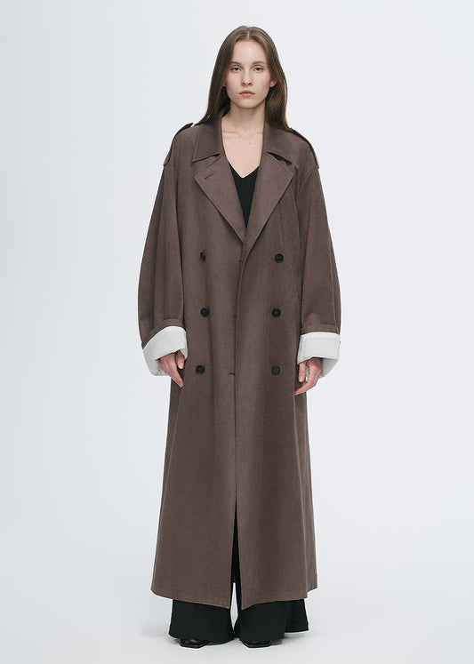Line Walker Matte Micro-Velvet Drape Trench