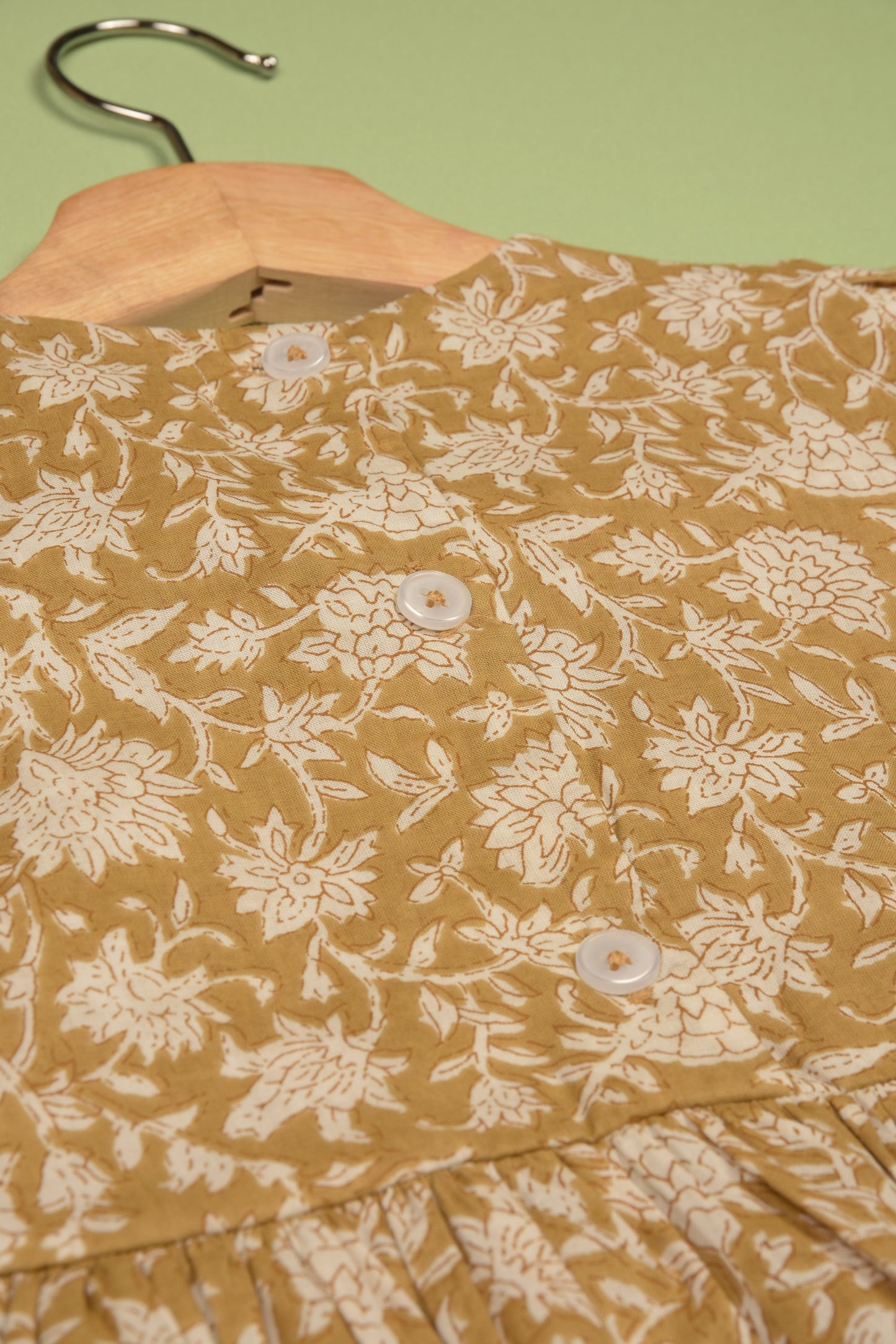 Embroidered fabric V shape Yoke Dress