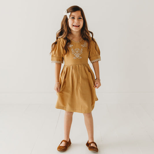 Embroidered yoke with Puff Sleeves