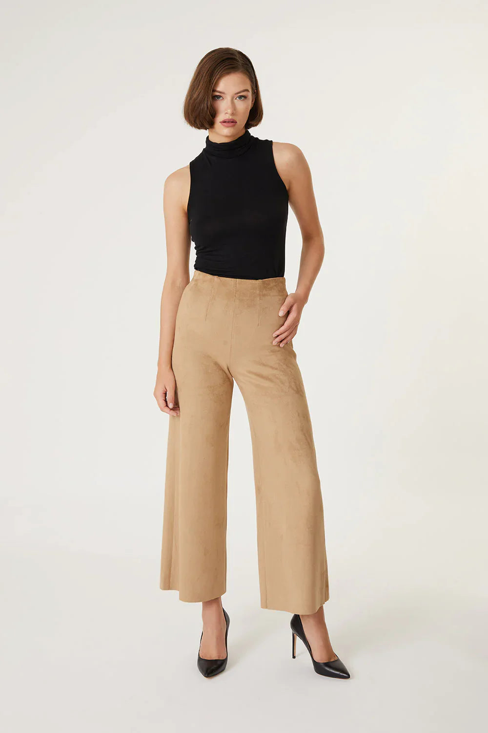 Faux Suede Wide Leg Crop Pant