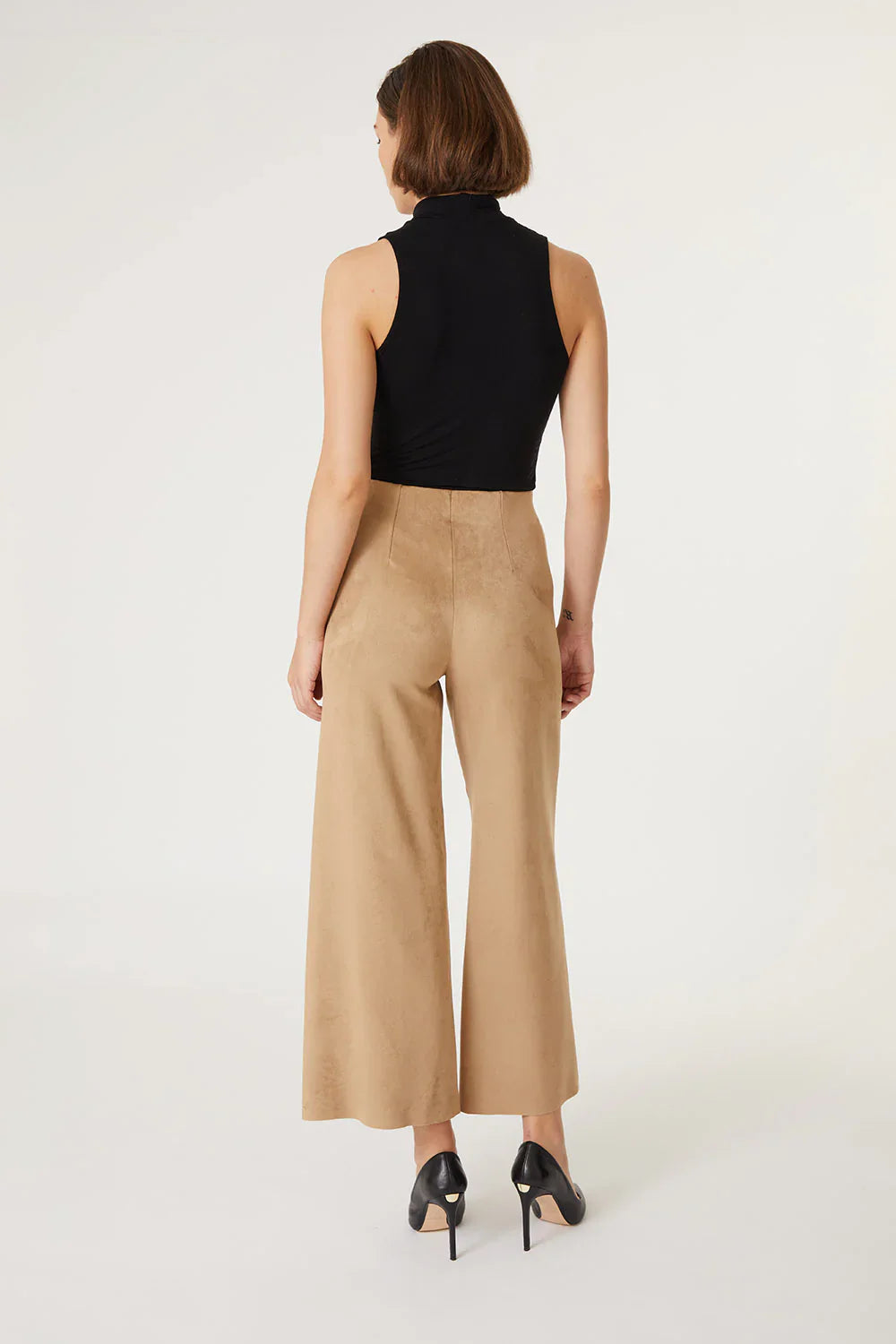 Faux Suede Wide Leg Crop Pant