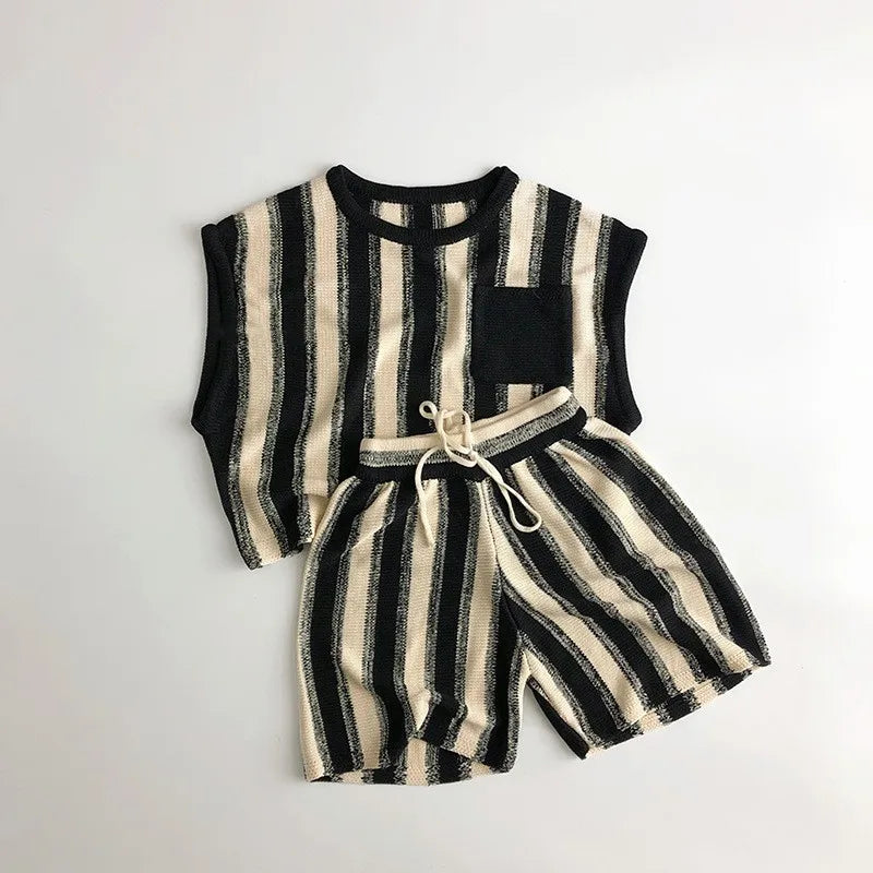 Striped Sleeveless Knitted Outfit