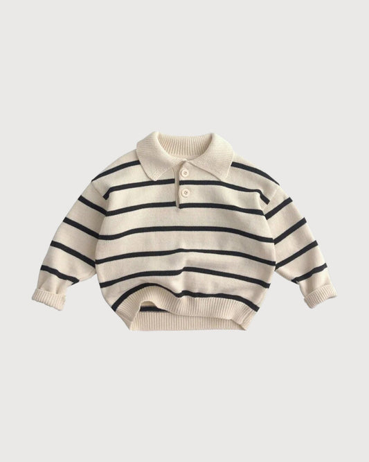 Striped Down Collar Sweater