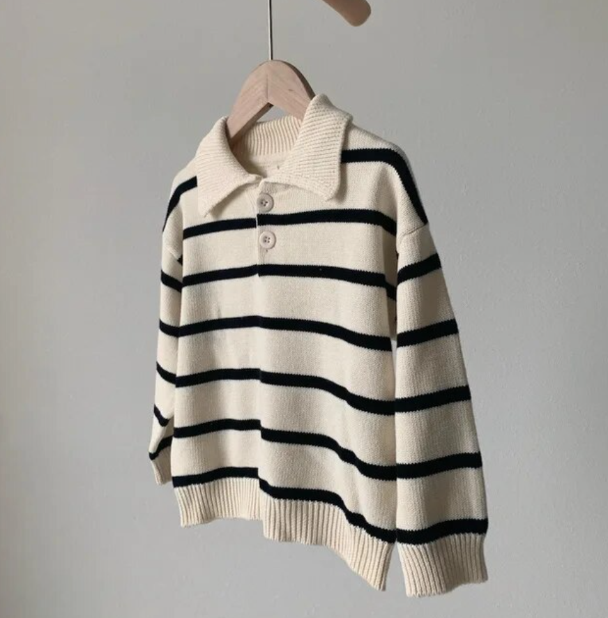 Striped Down Collar Sweater