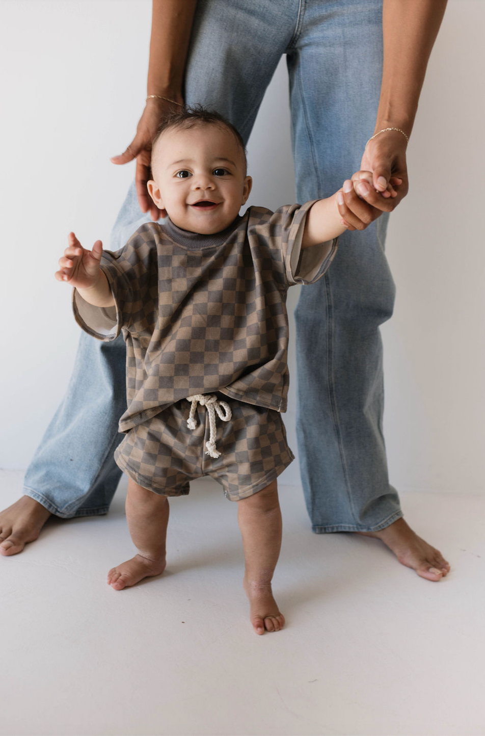 Short Set | Faded Brown Checkerboard