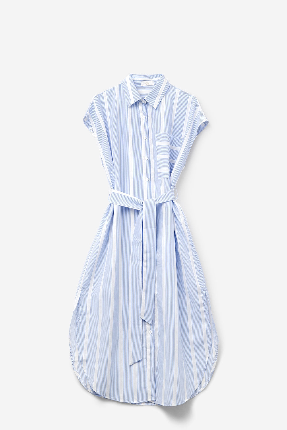 Sleeveless Maxi Shirt Dress in Blue and White Stripes
