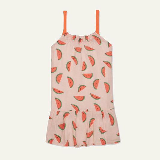 Watermelon Slices Linen Kid Dress - Misty Rose