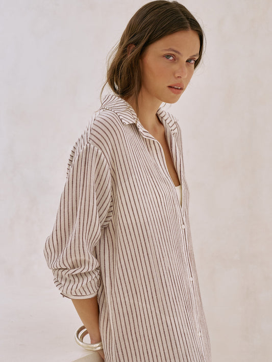 Voyage Shirt Dress - Burgundy Stripes