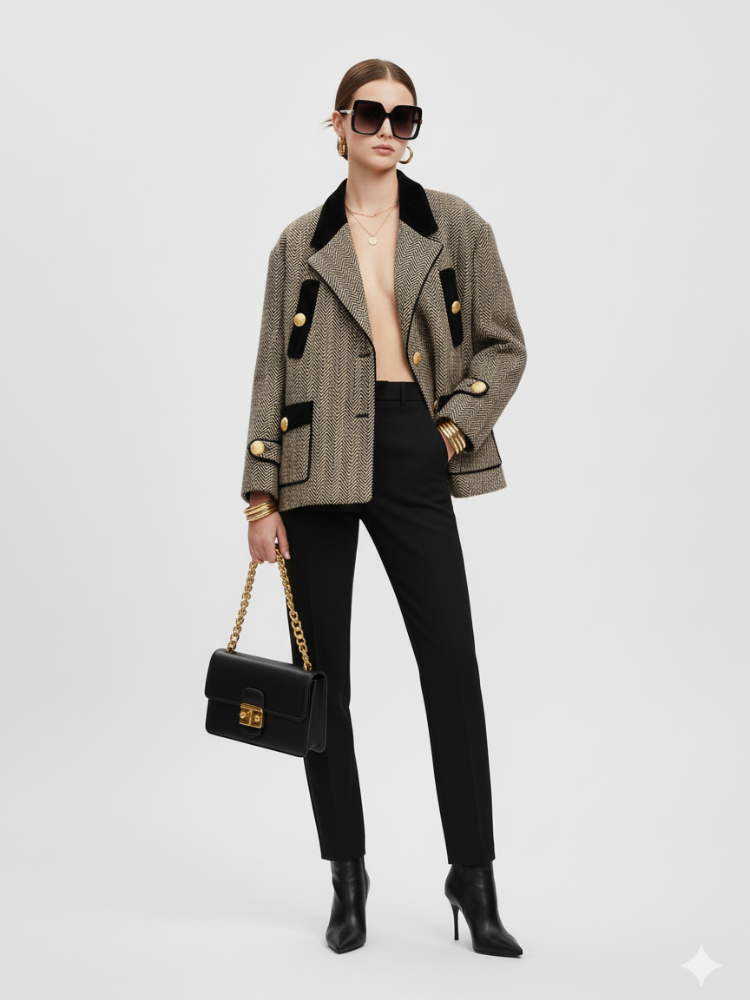 WEST VILLAGE Herringbone Tweed Jacket