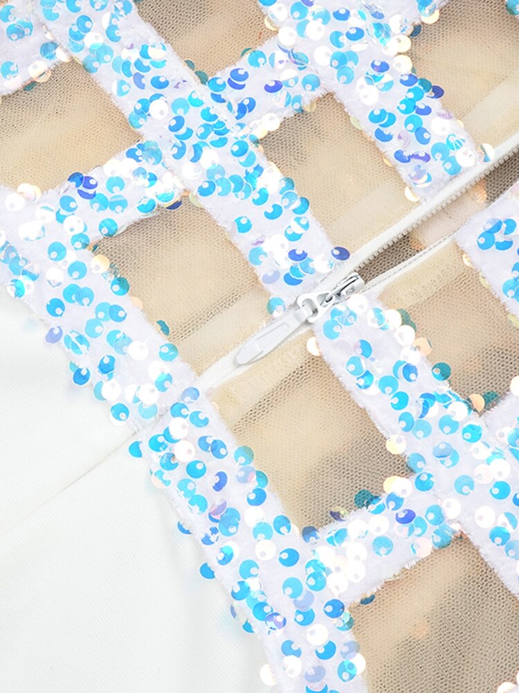 White Sequin Off-Shoulder Evening Gown