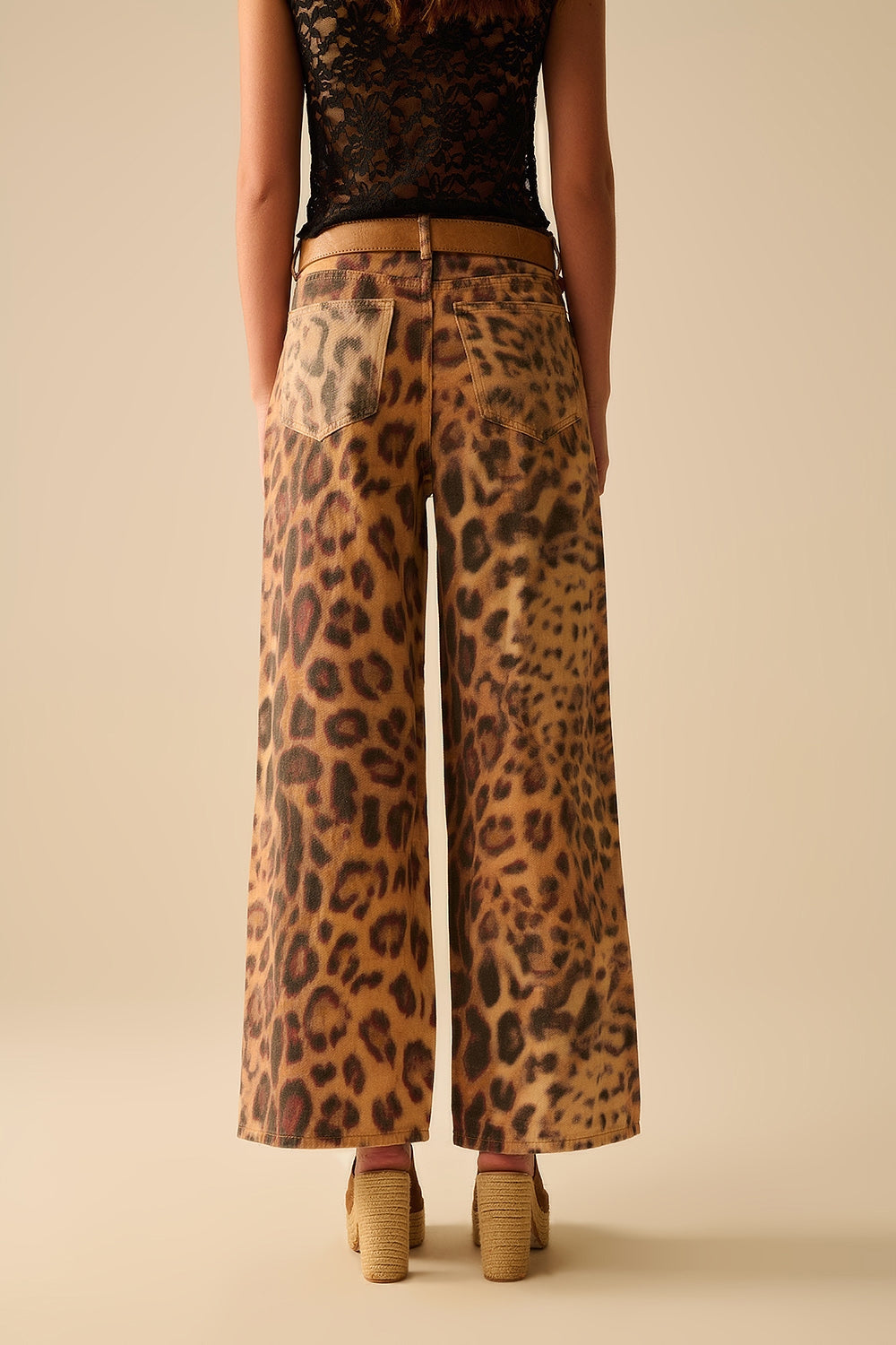 Wide-Leg Tiger Print Pants With Double Side Seams