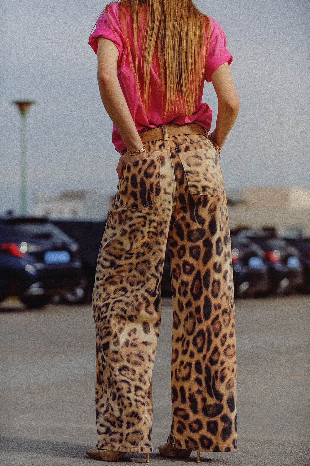 Wide-Leg Tiger Print Pants With Double Side Seams