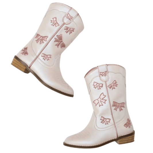 Cowgirl White + Pink Bow Boots