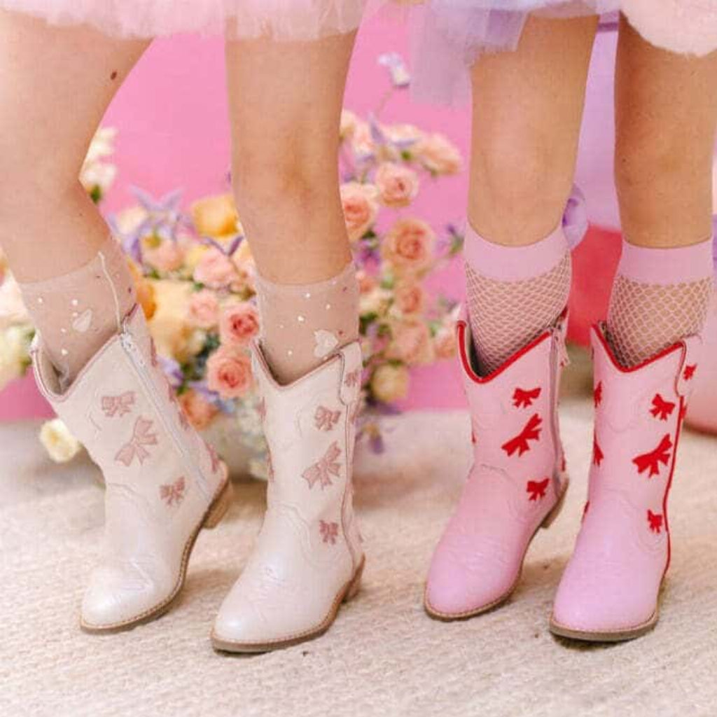 Cowgirl White + Pink Bow Boots