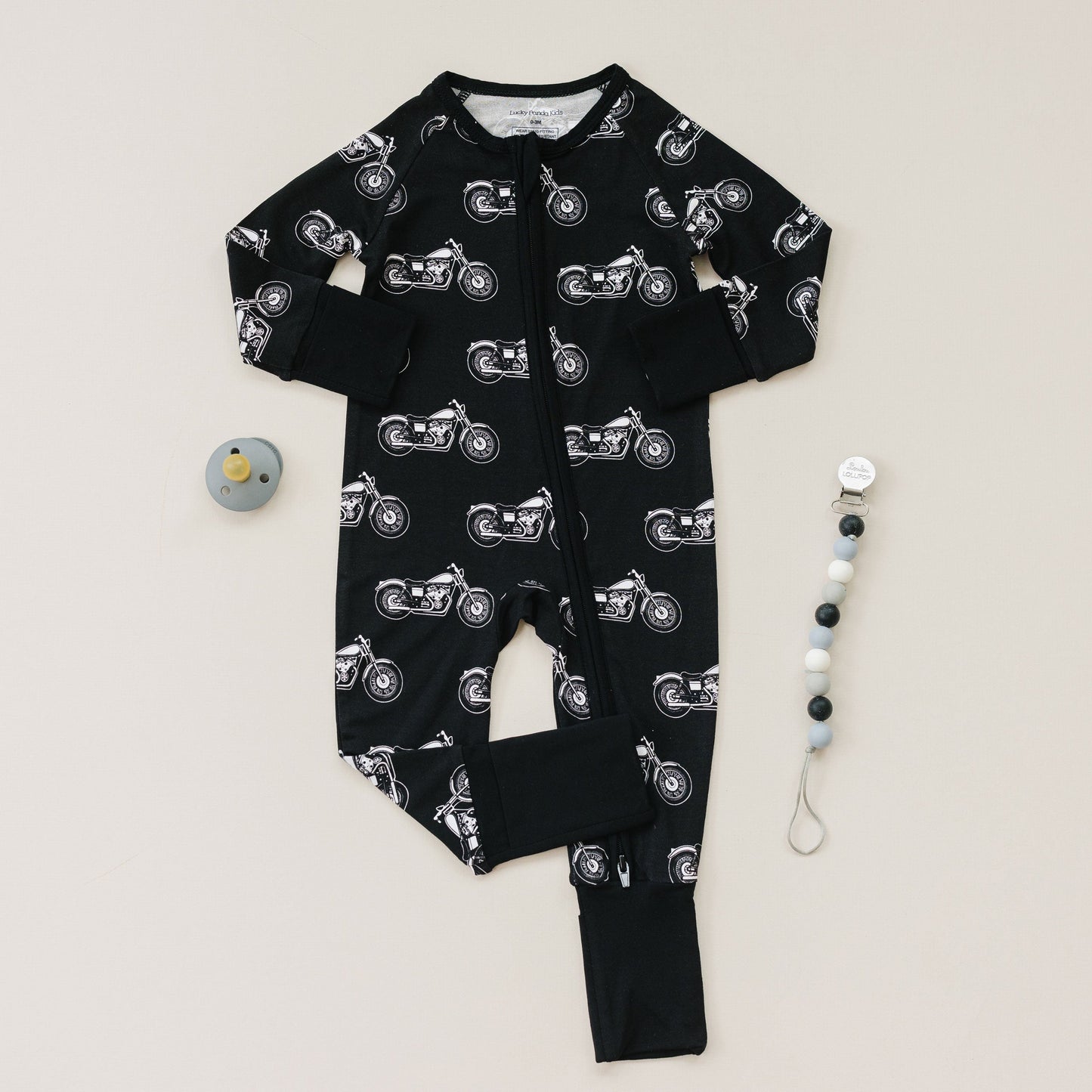 Bamboo Zip Romper | Born to Ride Black