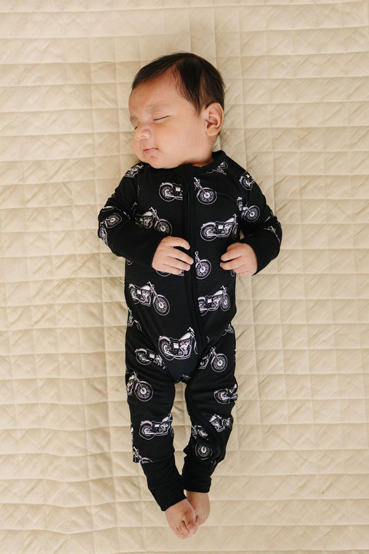 Bamboo Zip Romper | Born to Ride Black