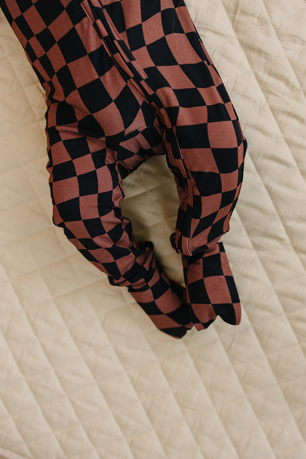 Bamboo Zip Romper | Chocolate Wavy Checkered